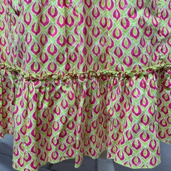 Lilly Pulitzer Lime Green Hot Pink Geometric Pattern Ruffle Skirt - Picture 3 of 6